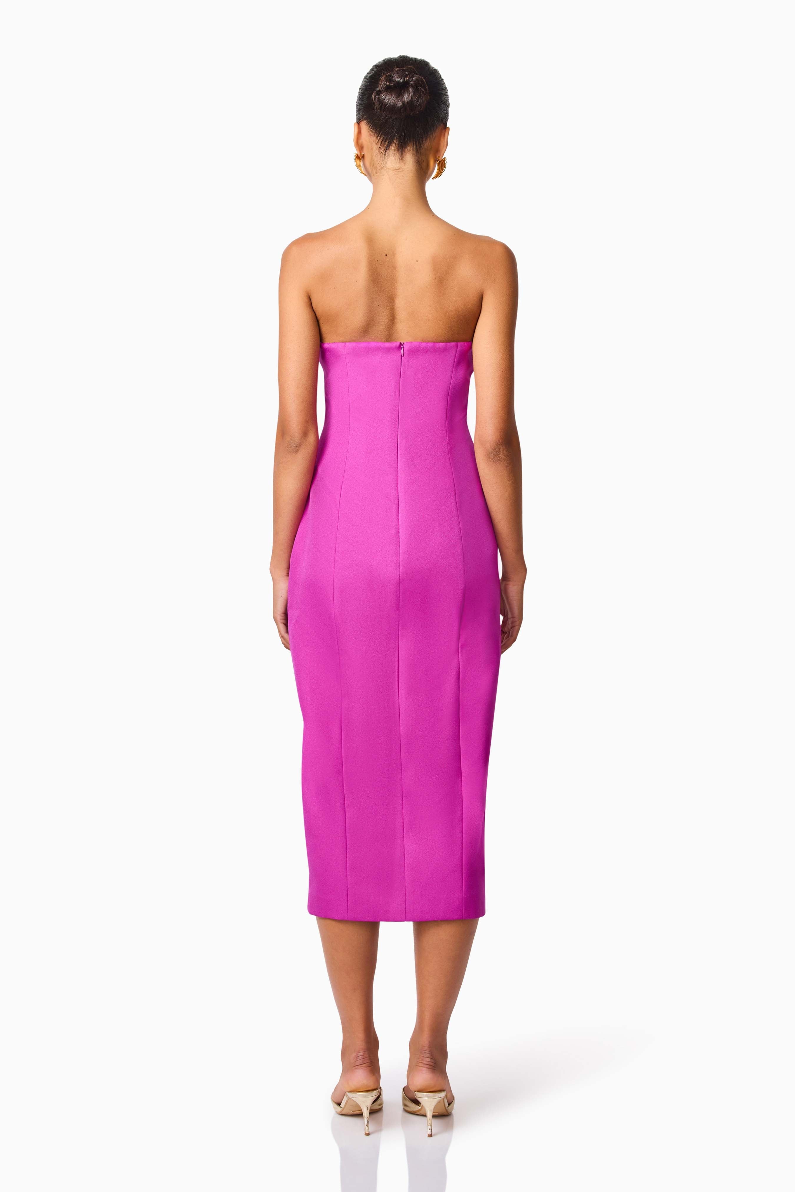 Bethany Strapless Floral Midi Dress In Purple