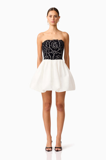 Eris Strapless Mini Dress in Black & White