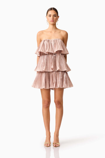 Lison Tiered Strapless Mini Dress in Pink