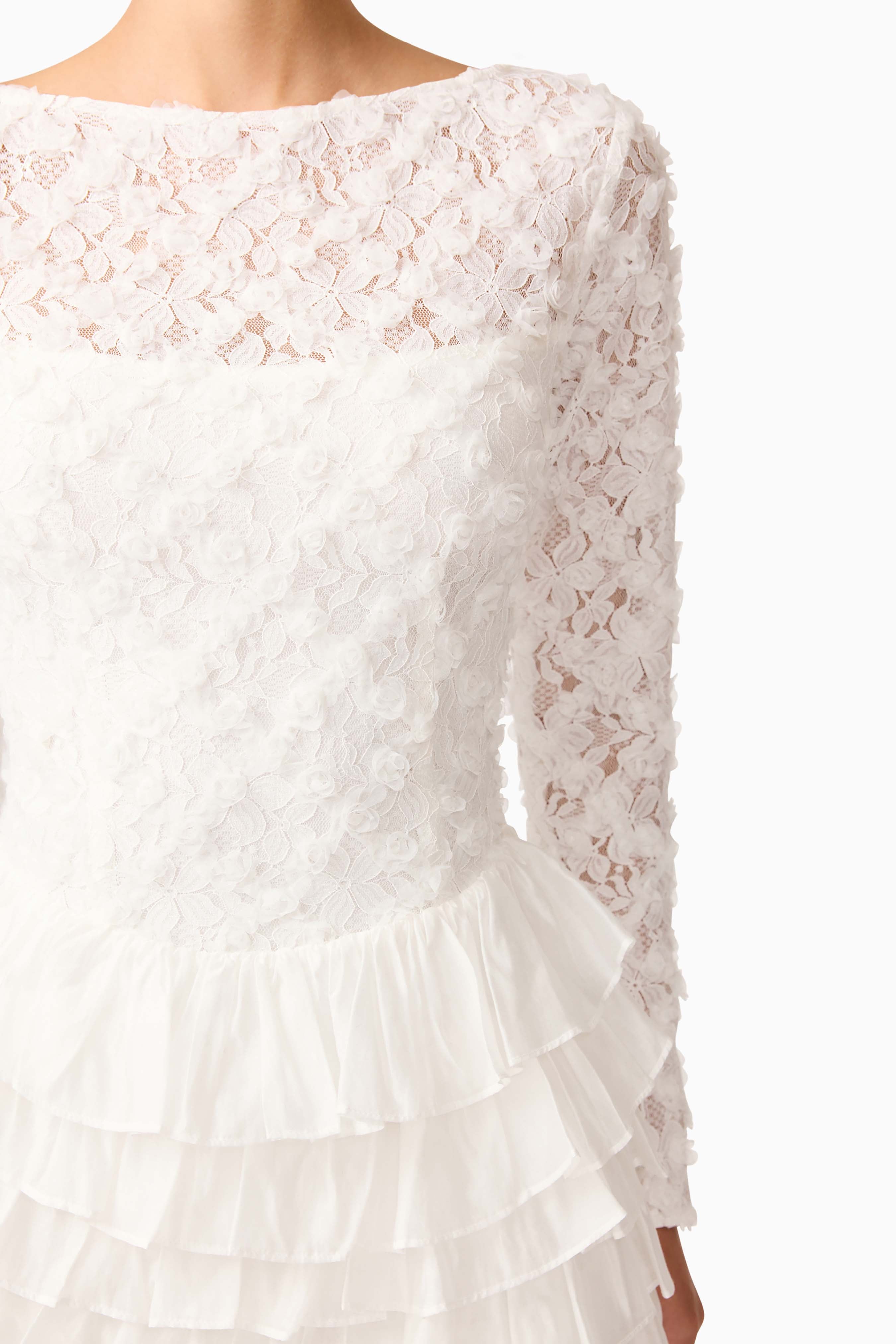 Athena Long Sleeve Lace Mini Dress in White
