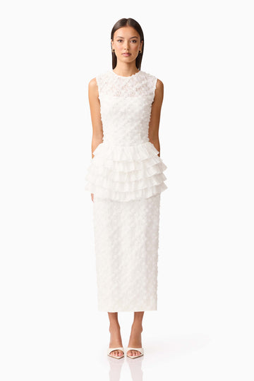 Athena Lace Midi Dress in White