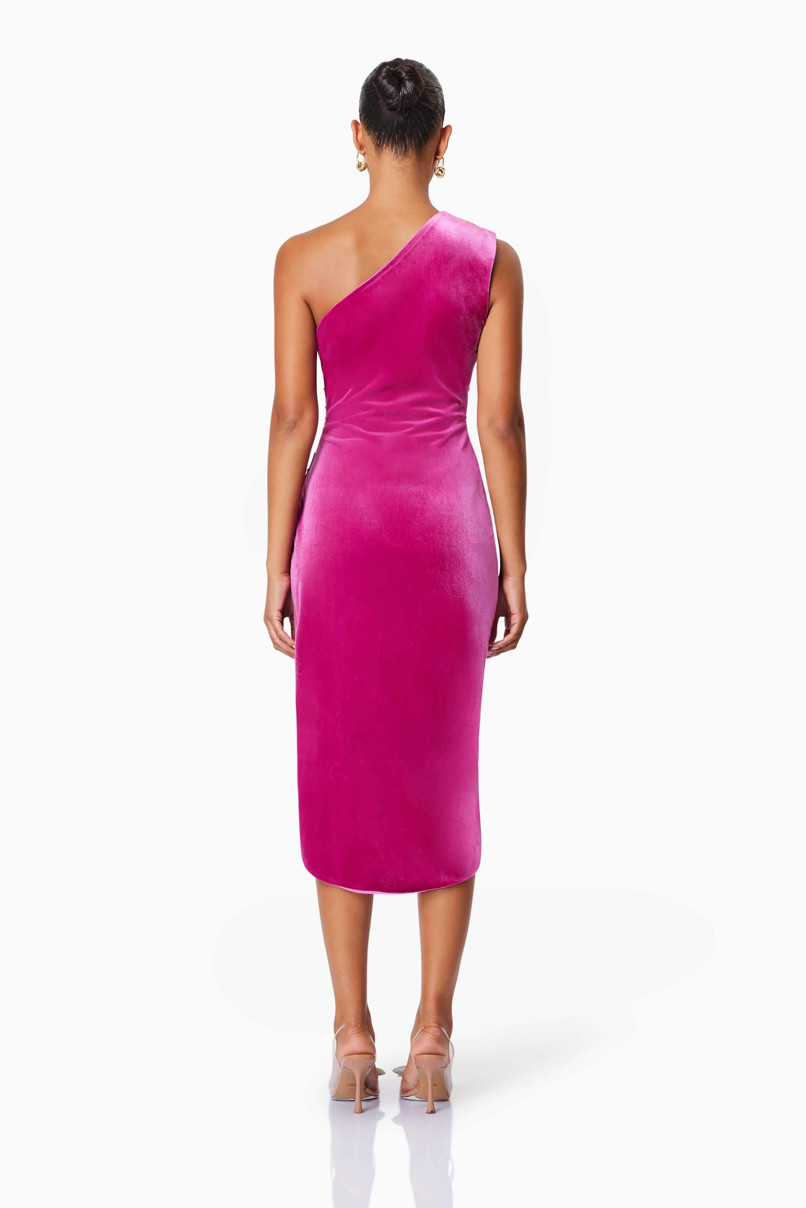 Solene One Shoulder Midi Dress In Pink