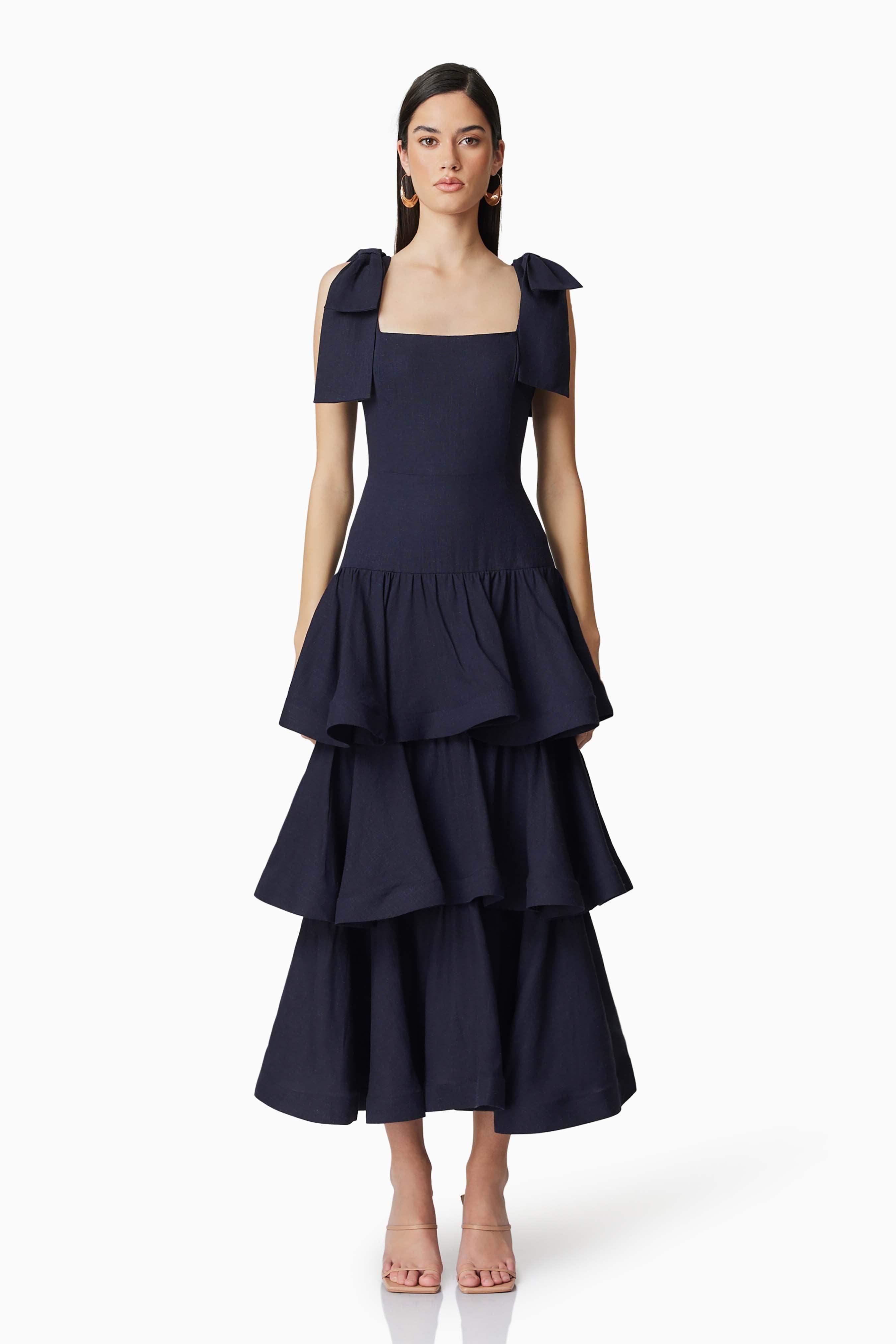 Kara Tiered Maxi Dress in Navy