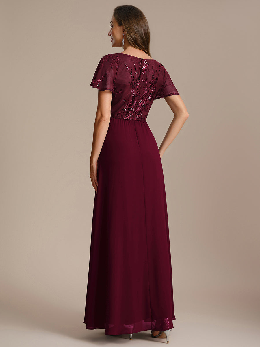 Applique Sequin Ruffle Sleeve Mother of the Bride Dress