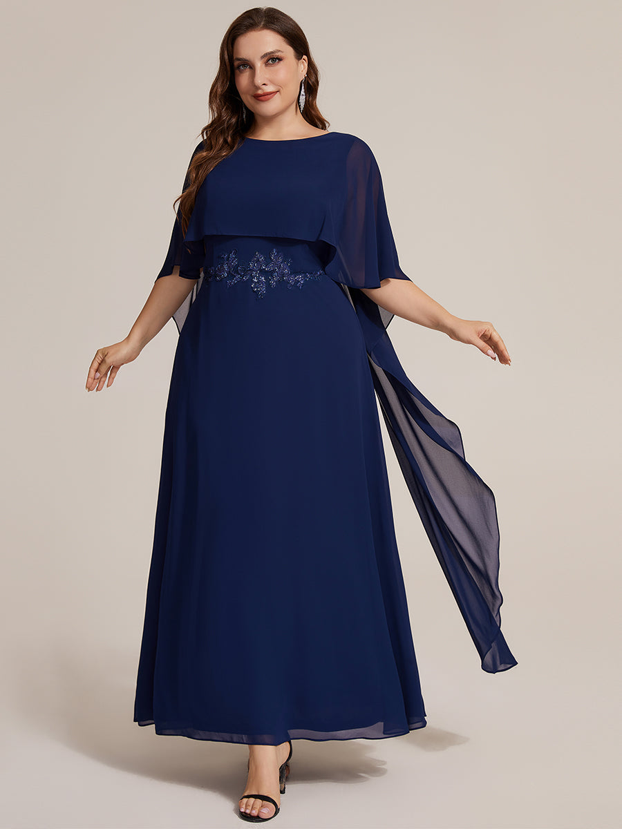 Chiffon Cape Sleeve A-Line Mother of the Bride Dress