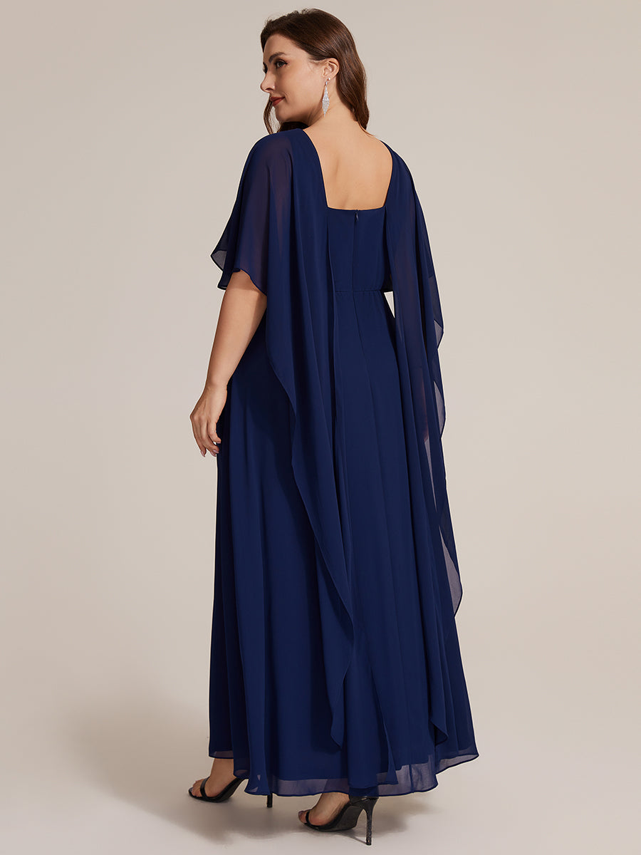 Chiffon Cape Sleeve A-Line Mother of the Bride Dress