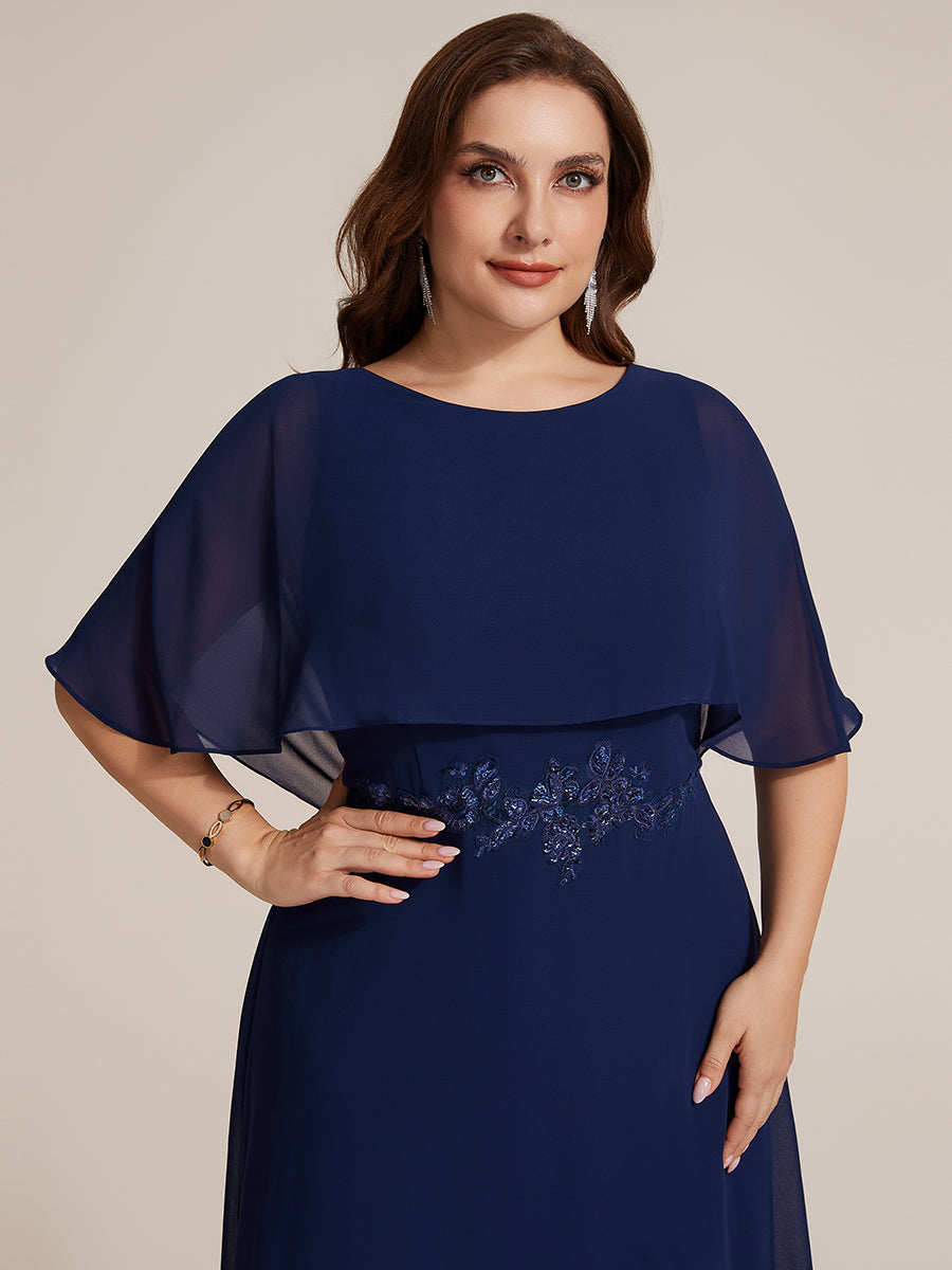 Chiffon Cape Sleeve A-Line Mother of the Bride Dress