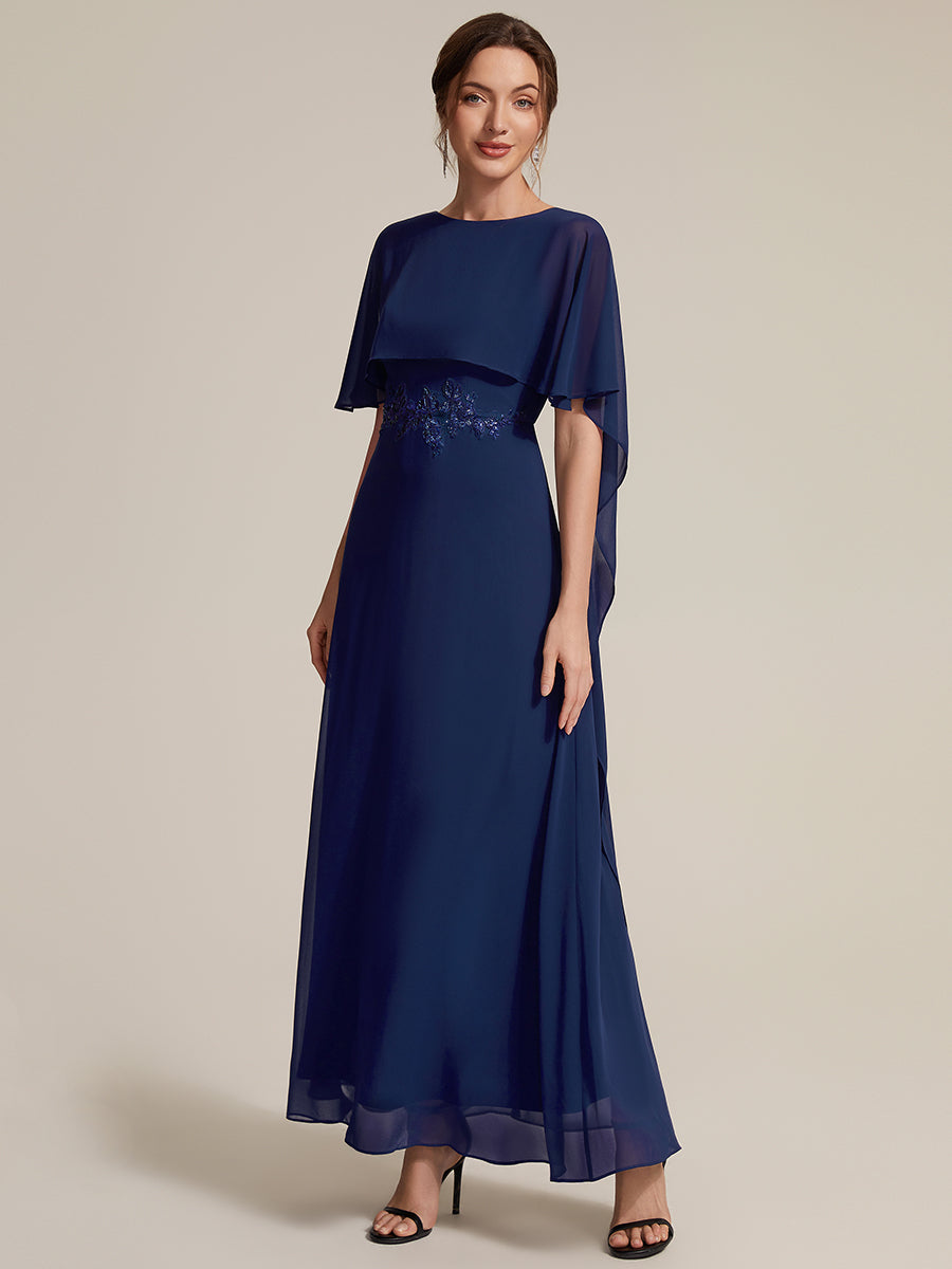 Chiffon Cape Sleeve A-Line Mother of the Bride Dress