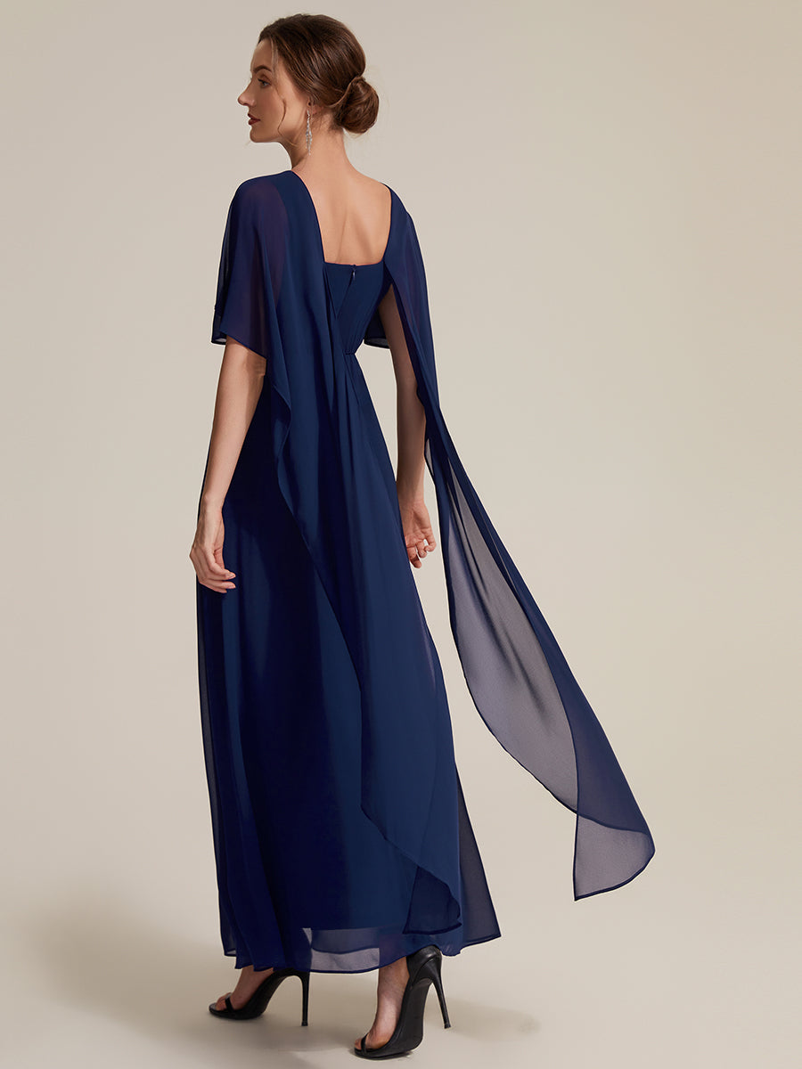 Chiffon Cape Sleeve A-Line Mother of the Bride Dress