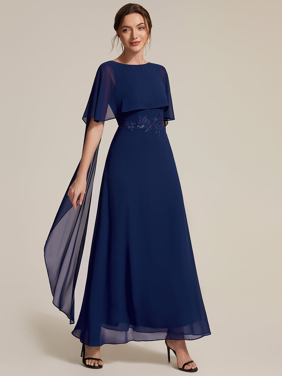 Chiffon Cape Sleeve A-Line Mother of the Bride Dress