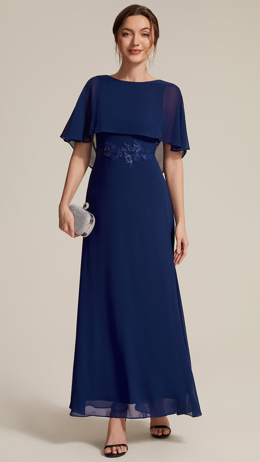 Chiffon Cape Sleeve A-Line Mother of the Bride Dress