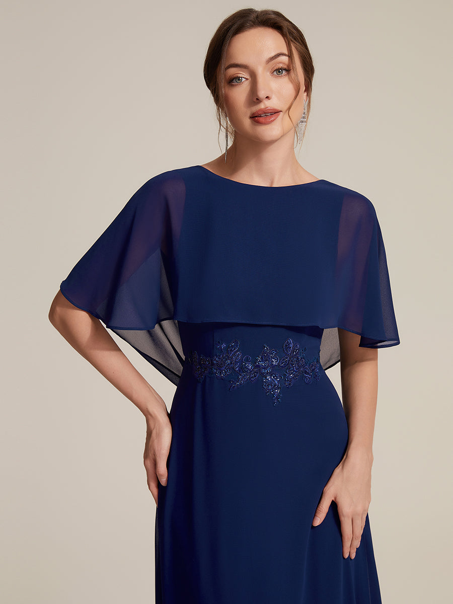 Chiffon Cape Sleeve A-Line Mother of the Bride Dress