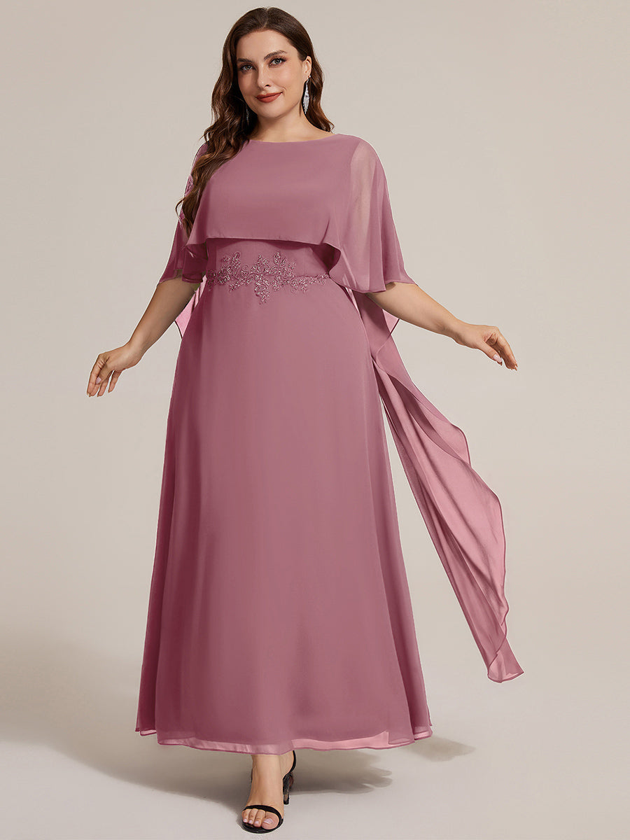 Chiffon Cape Sleeve A-Line Mother of the Bride Dress
