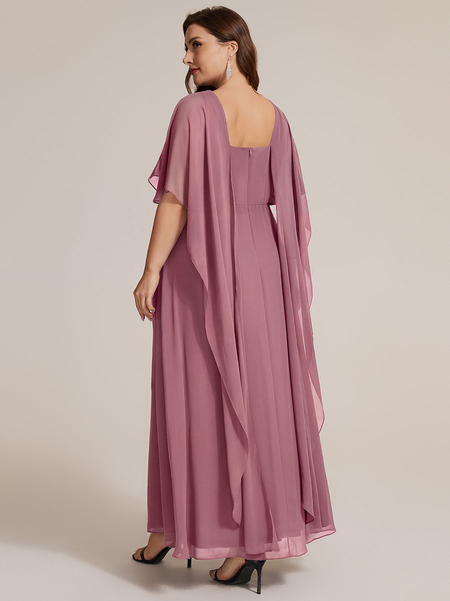 Chiffon Cape Sleeve A-Line Mother of the Bride Dress