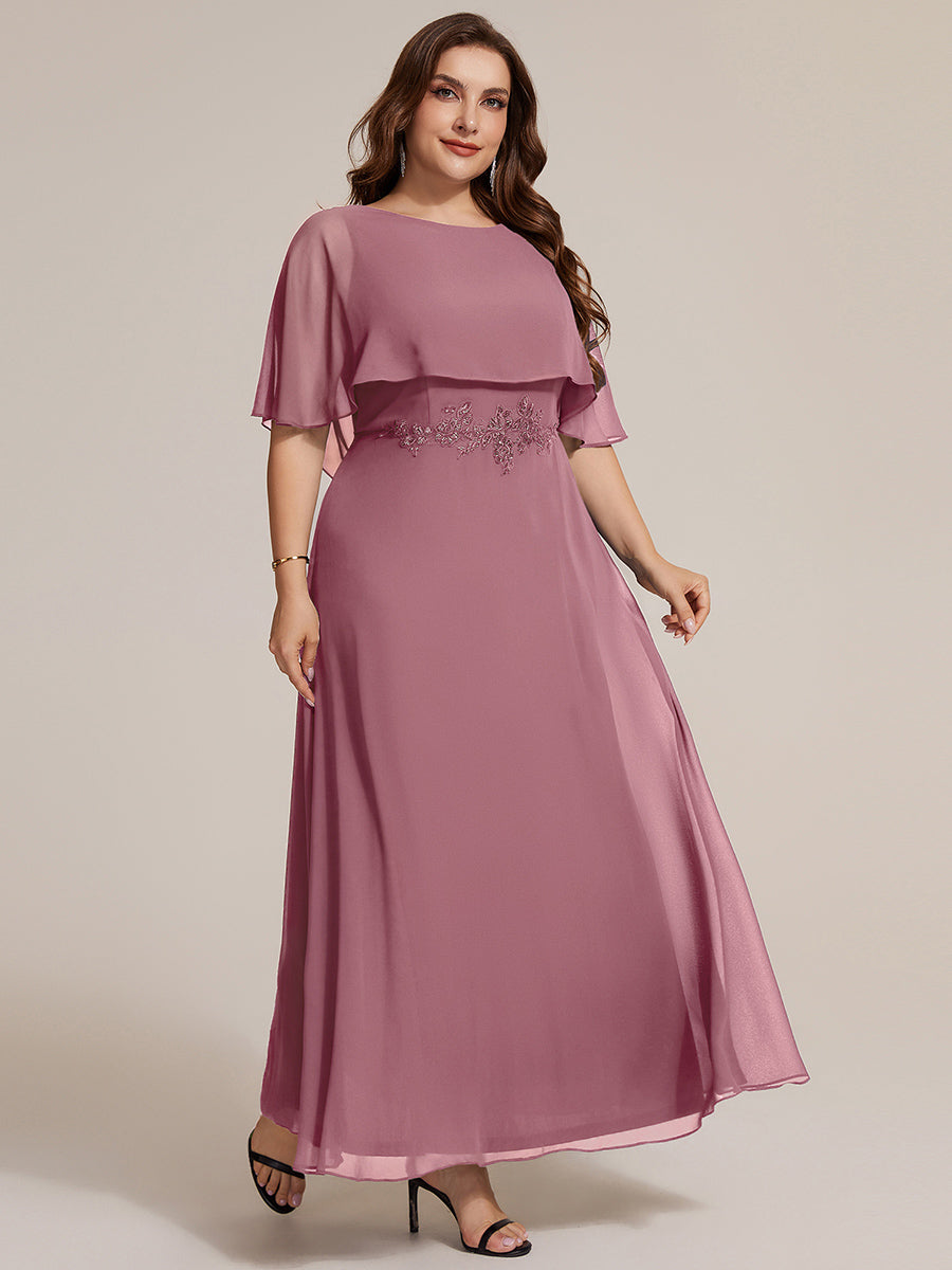 Chiffon Cape Sleeve A-Line Mother of the Bride Dress