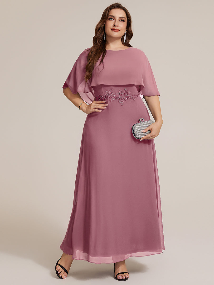 Chiffon Cape Sleeve A-Line Mother of the Bride Dress