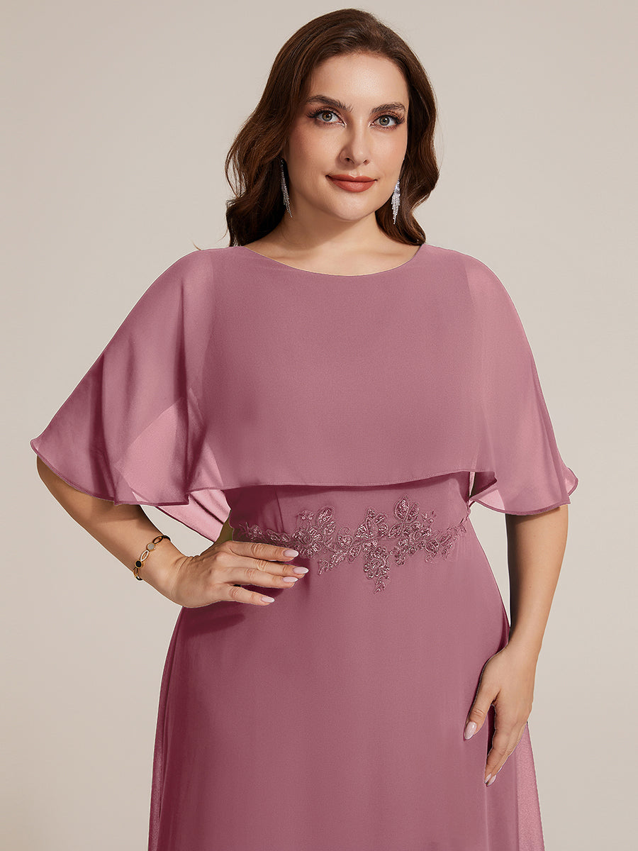 Chiffon Cape Sleeve A-Line Mother of the Bride Dress