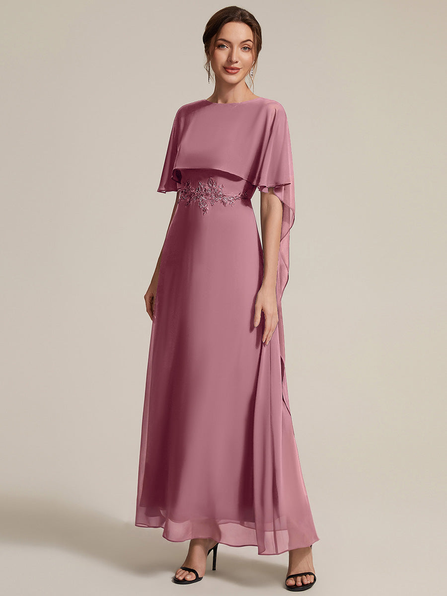 Chiffon Cape Sleeve A-Line Mother of the Bride Dress