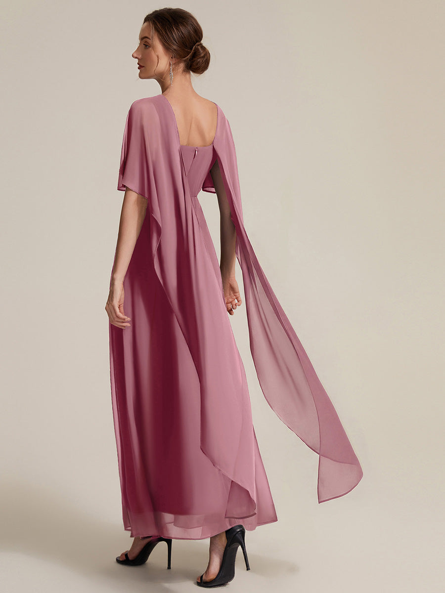 Chiffon Cape Sleeve A-Line Mother of the Bride Dress