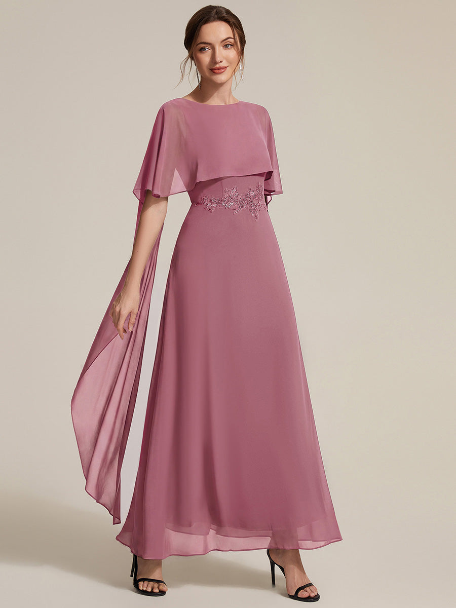 Chiffon Cape Sleeve A-Line Mother of the Bride Dress