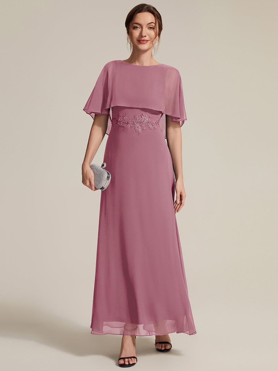 Chiffon Cape Sleeve A-Line Mother of the Bride Dress