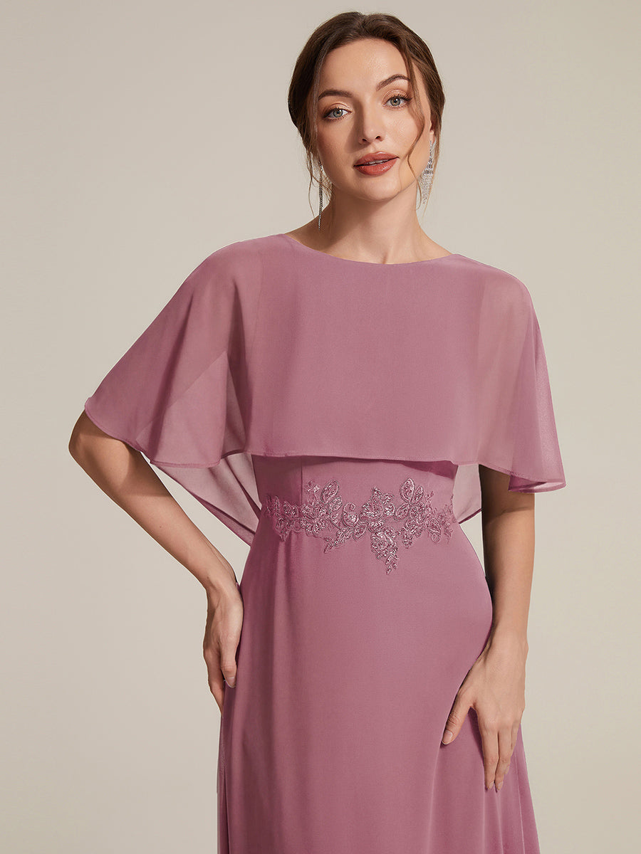 Chiffon Cape Sleeve A-Line Mother of the Bride Dress
