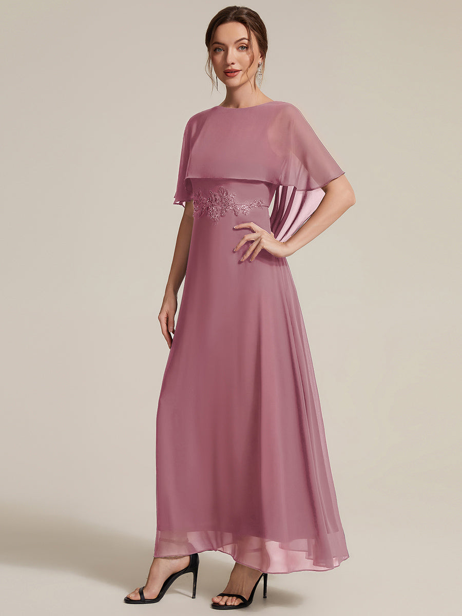 Chiffon Cape Sleeve A-Line Mother of the Bride Dress