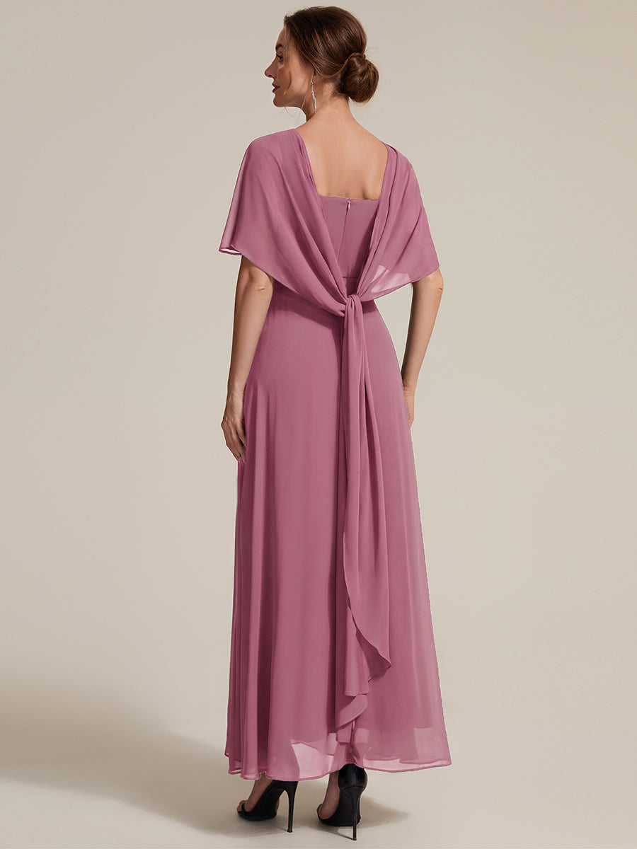 Chiffon Cape Sleeve A-Line Mother of the Bride Dress