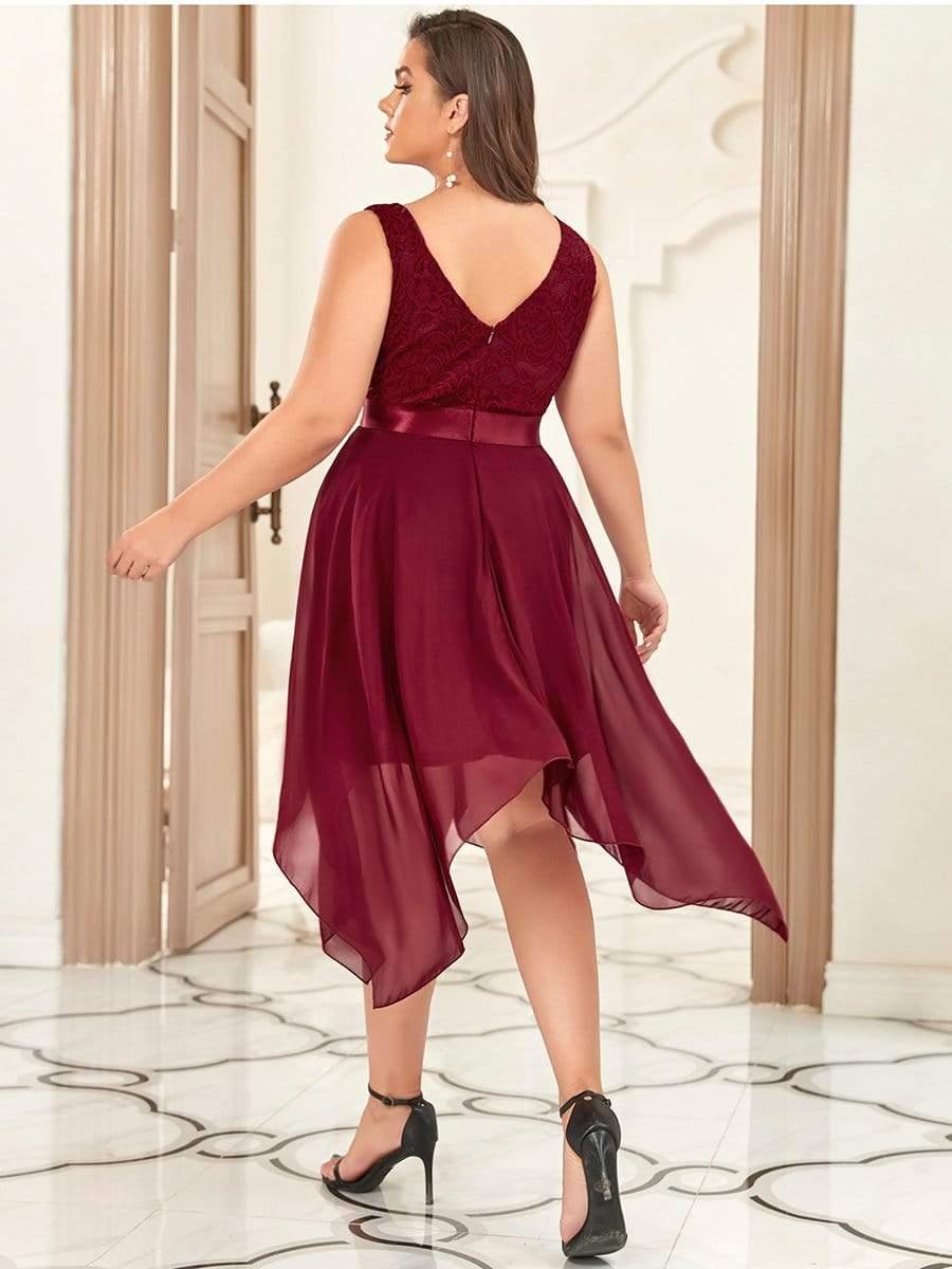 ever COSTA|Stunning V Neck Lace Dress with Asymmetrical Hems