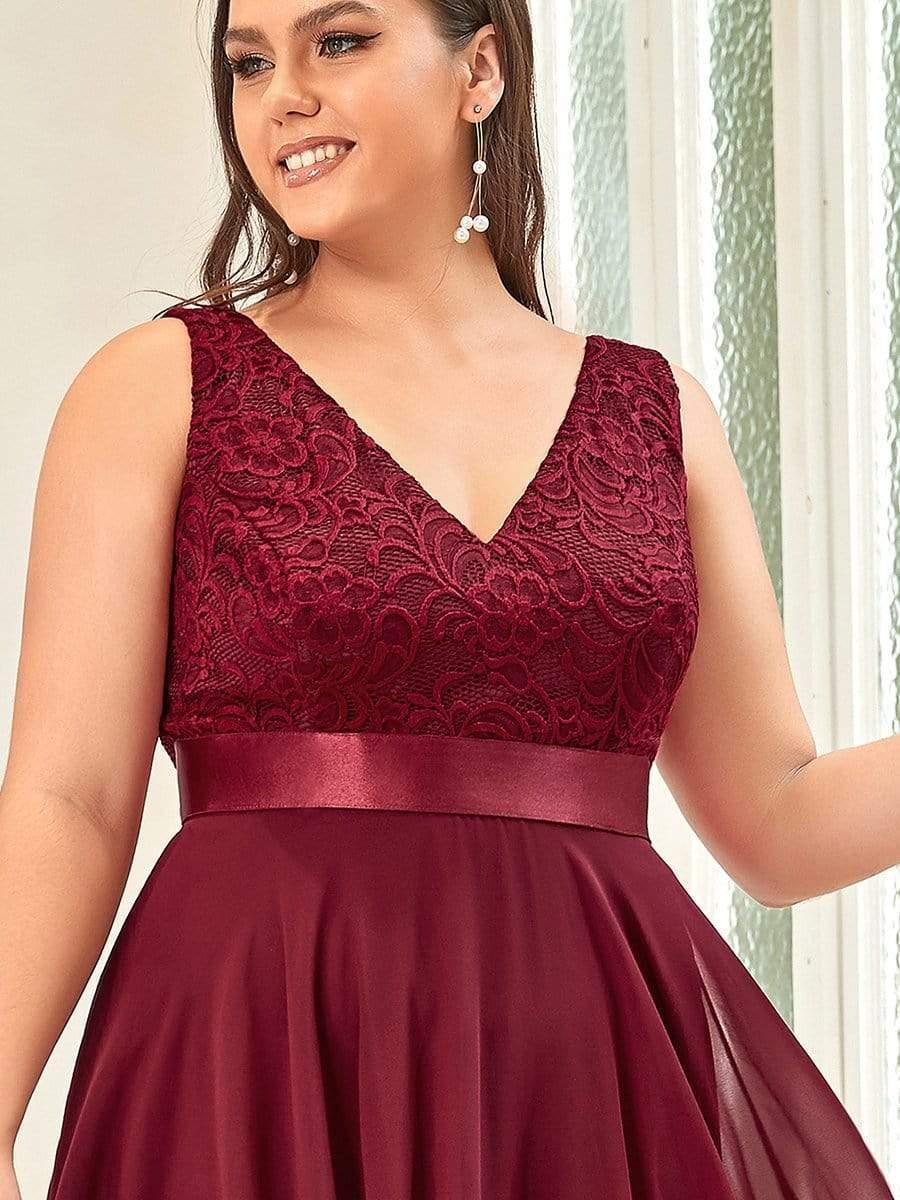 ever COSTA|Stunning V Neck Lace Dress with Asymmetrical Hems