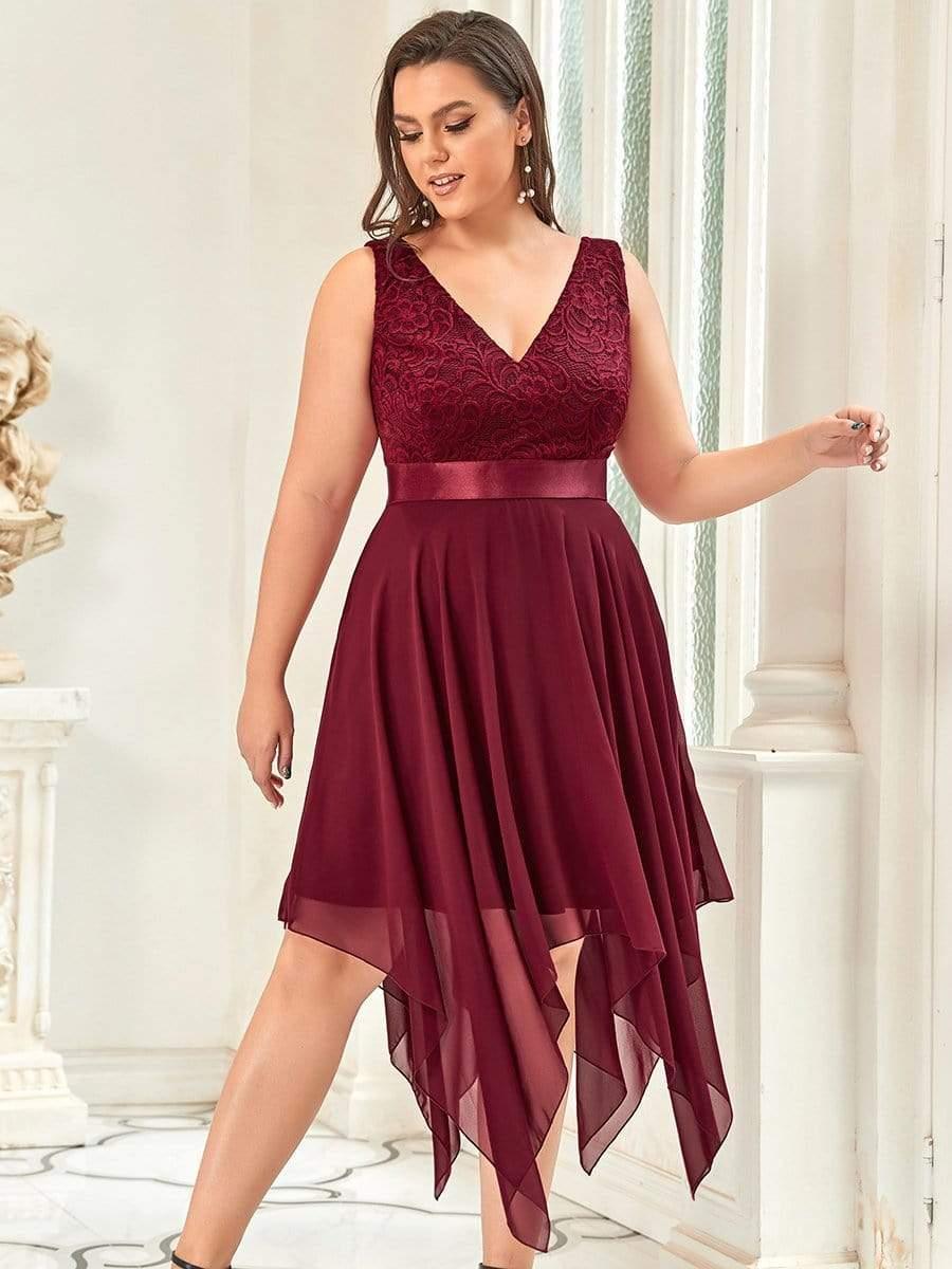 ever COSTA|Stunning V Neck Lace Dress with Asymmetrical Hems