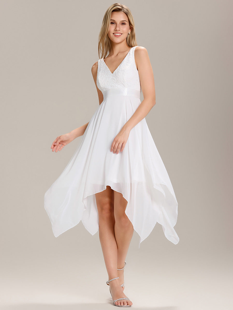 ever COSTA|Stunning V Neck Lace Dress with Asymmetrical Hems