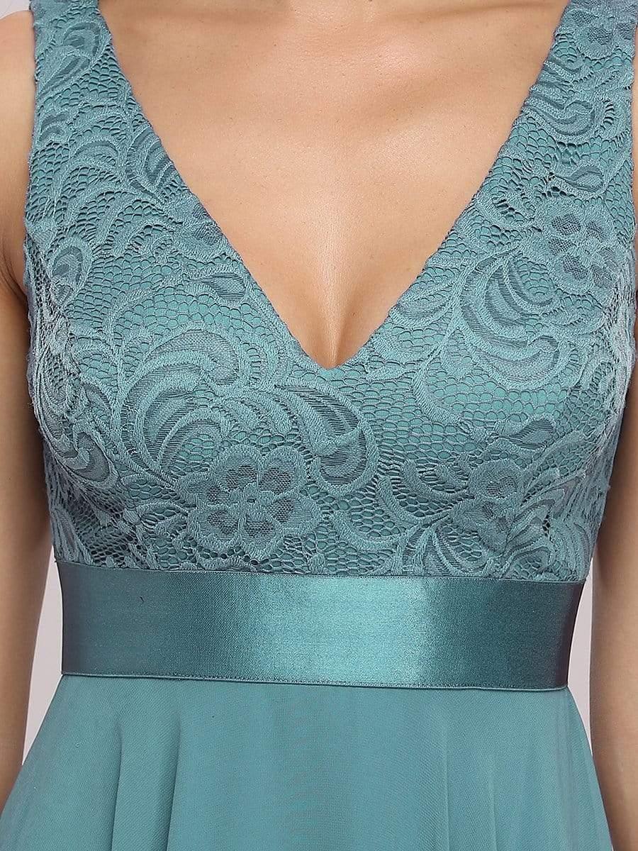 ever COSTA|Stunning V Neck Lace Dress with Asymmetrical Hems