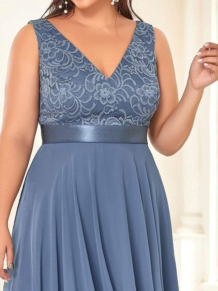 ever COSTA|Stunning V Neck Lace Dress with Asymmetrical Hems