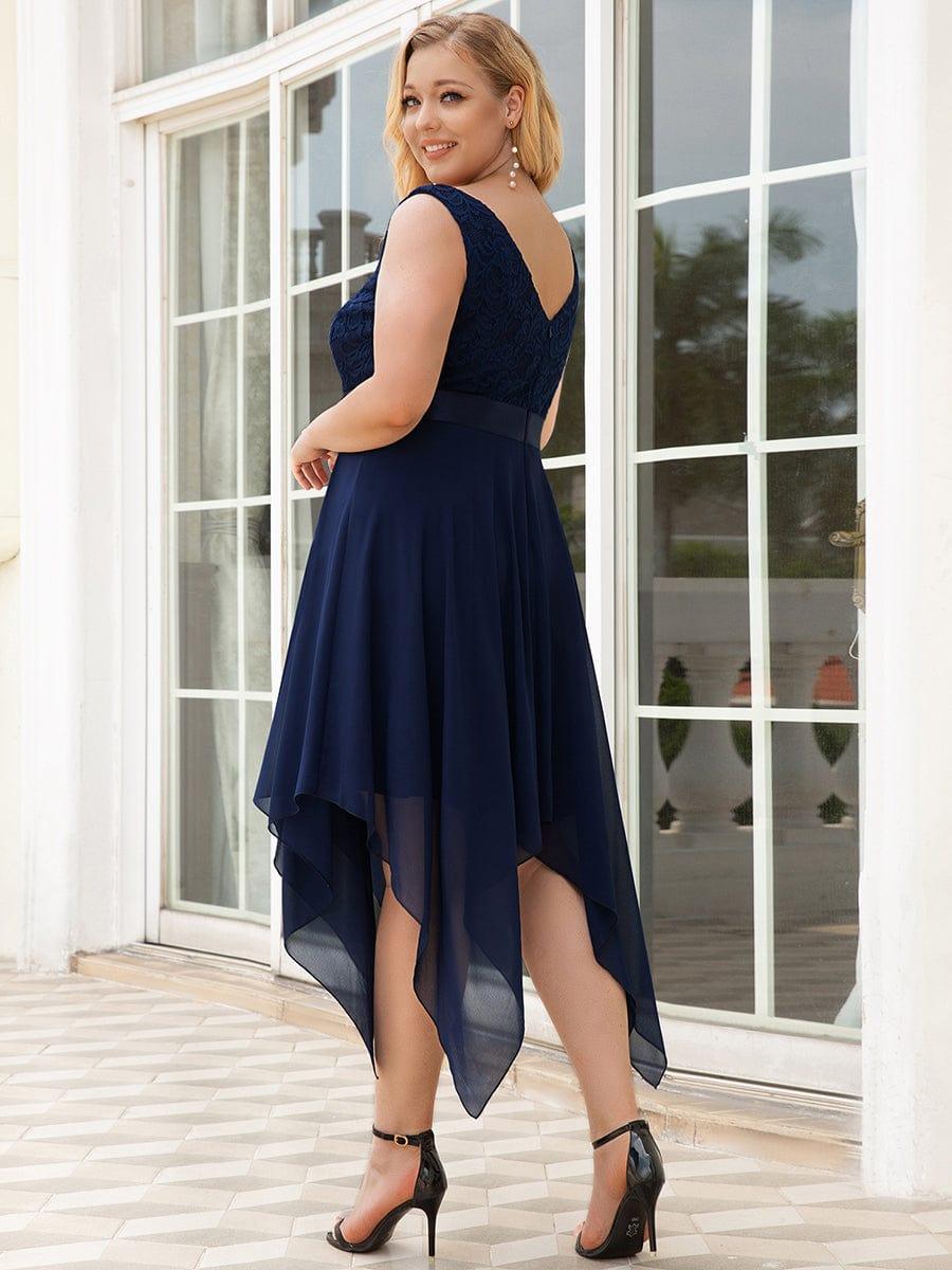 ever COSTA|Deep V-Neck Lace Chiffon Bridesmaid Dress with Asymmetrical Hem