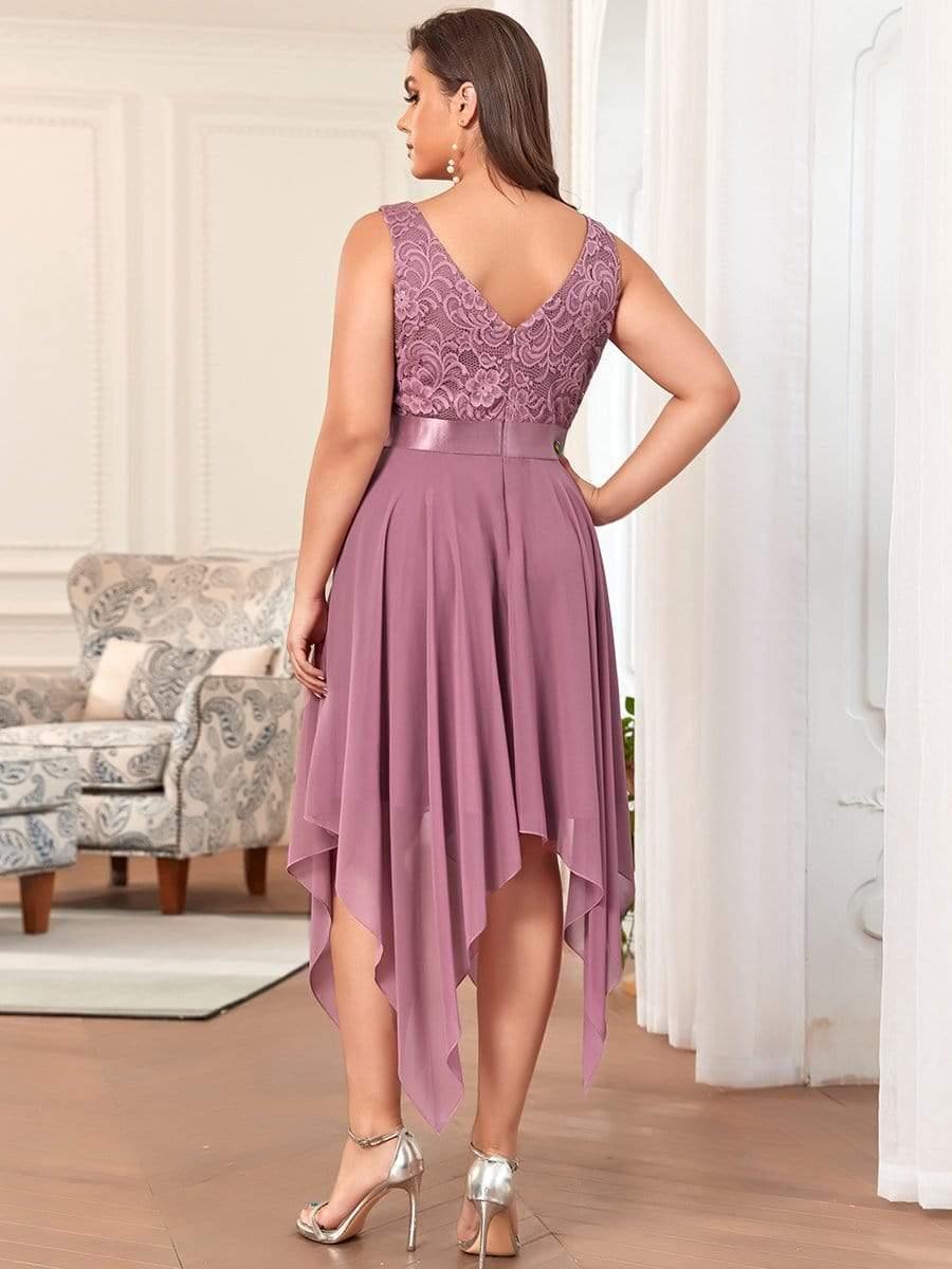 ever COSTA|Stunning V Neck Lace Dress with Asymmetrical Hems