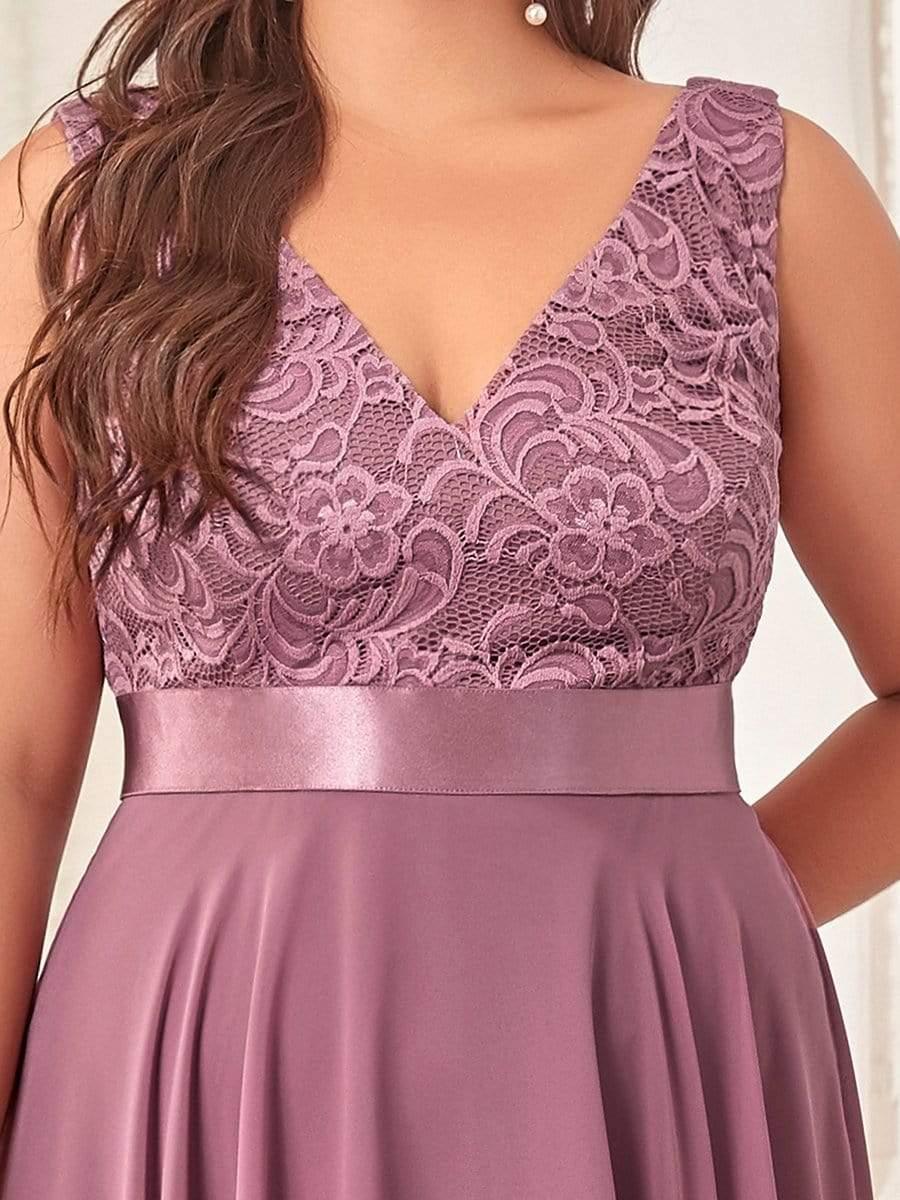 ever COSTA|Stunning V Neck Lace Dress with Asymmetrical Hems