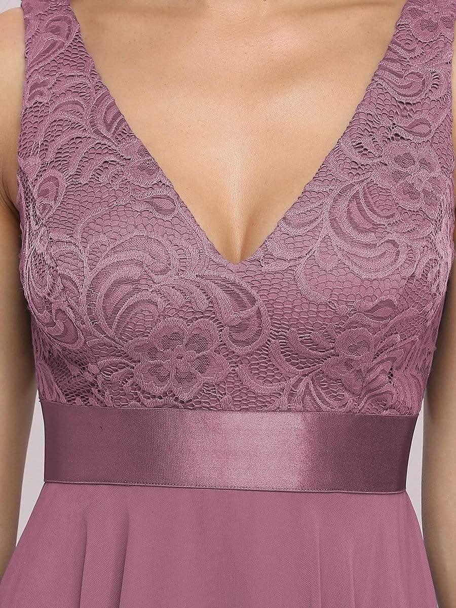 ever COSTA|Stunning V Neck Lace Dress with Asymmetrical Hems