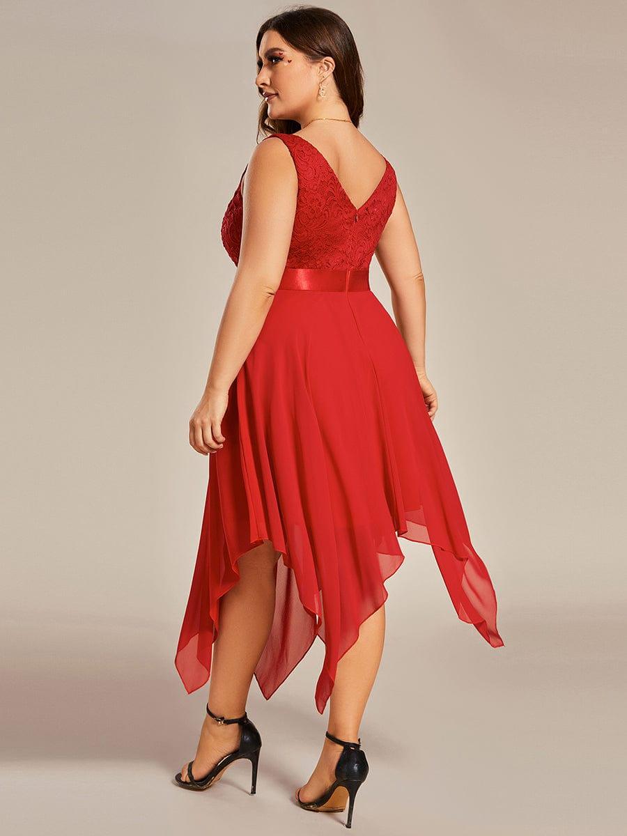 ever COSTA|Stunning V Neck Lace Dress with Asymmetrical Hems