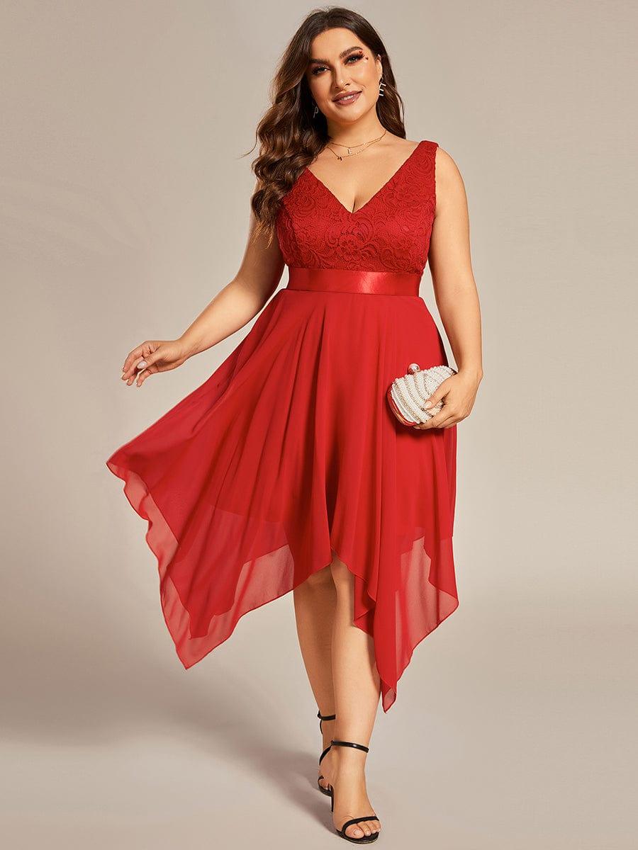 ever COSTA|Stunning V Neck Lace Dress with Asymmetrical Hems