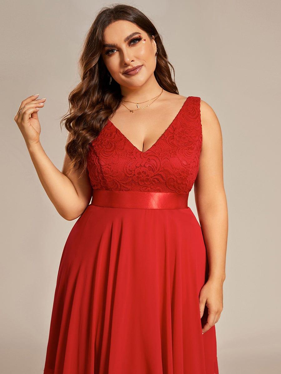 ever COSTA|Stunning V Neck Lace Dress with Asymmetrical Hems