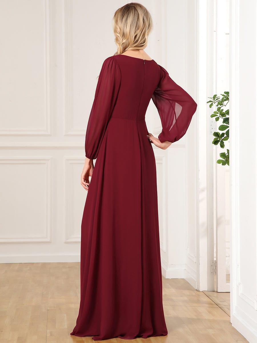 ever AMOUR|Elegant Chiffon V-Neckline Long Sleeve Wedding Guest Dress