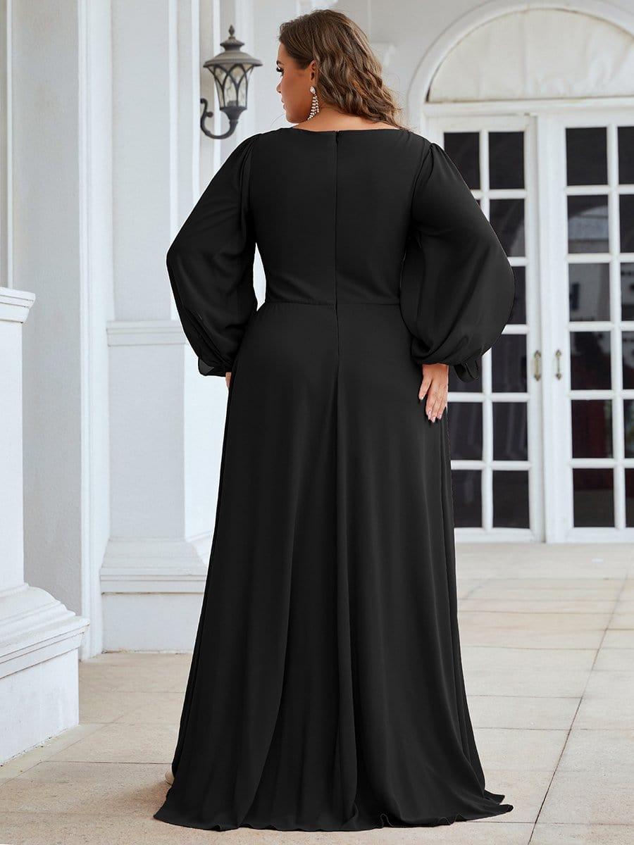 ever AMOUR|Elegant Chiffon V-Neckline Long Sleeve Wedding Guest Dress