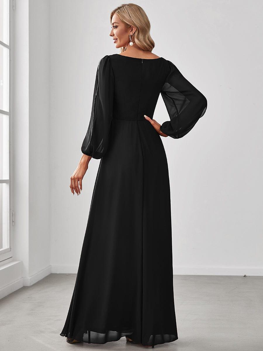 ever AMOUR|Elegant Chiffon V-Neckline Long Sleeve Wedding Guest Dress