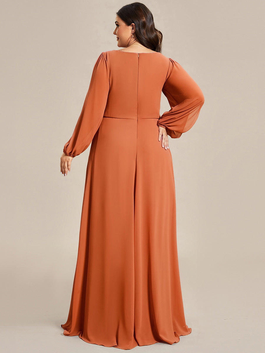 ever AMOUR|Elegant Chiffon V-Neckline Long Sleeve Formal Evening Dress