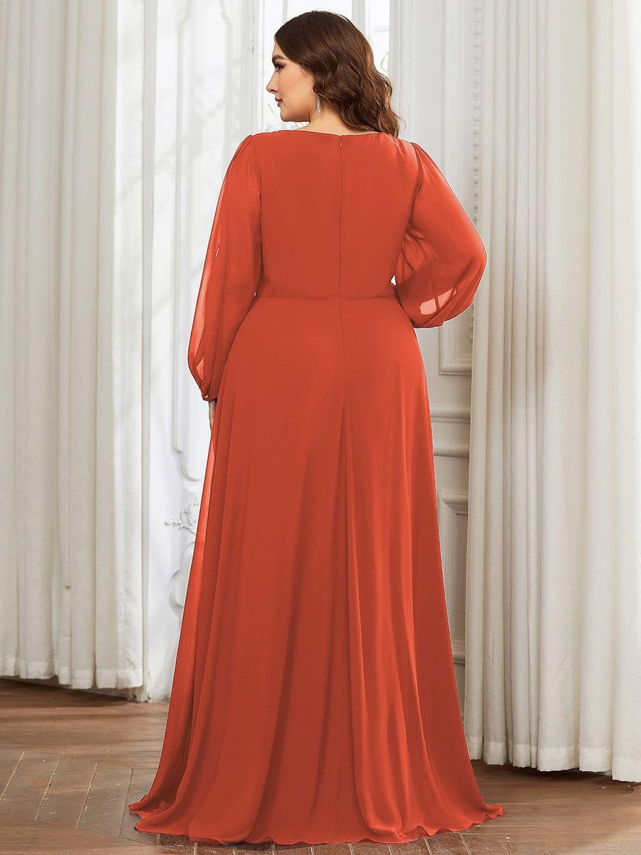 ever AMOUR|Elegant Chiffon V-Neckline Long Sleeve Wedding Guest Dress