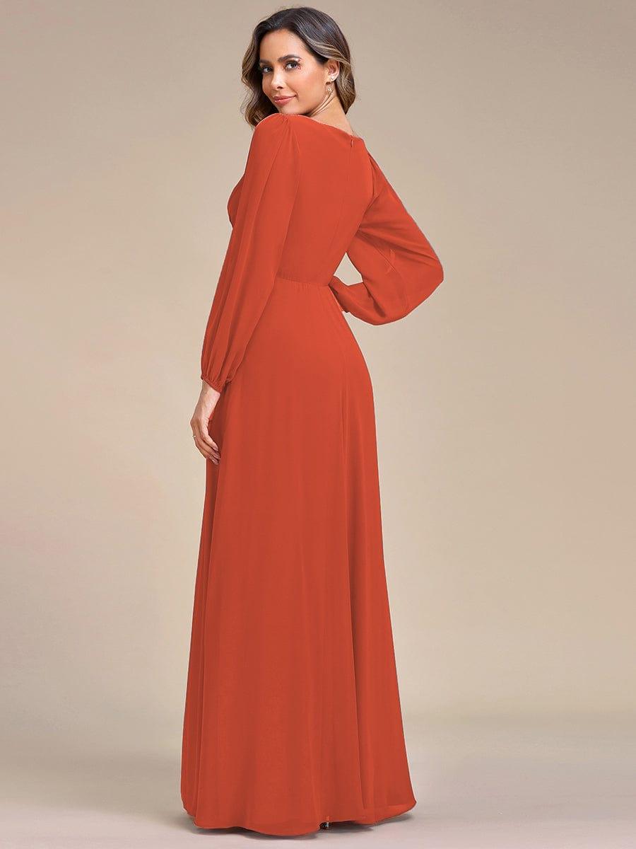 ever AMOUR|Elegant Chiffon V-Neckline Long Sleeve Wedding Guest Dress