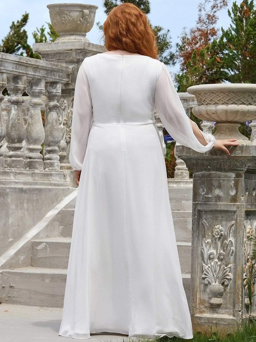 ever AMOUR|Elegant Chiffon V-Neckline Long Sleeve Formal Evening Dress