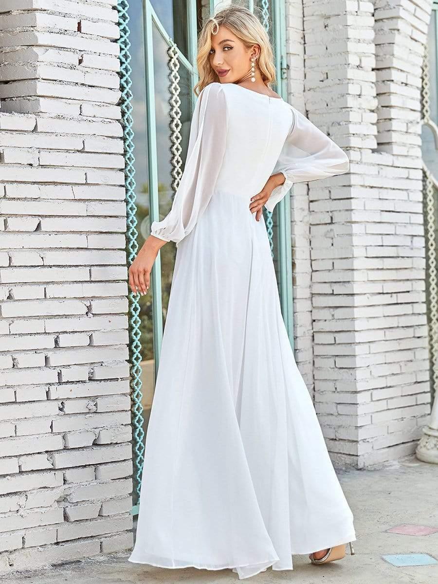 ever AMOUR|Elegant Chiffon V-Neckline Long Sleeve Wedding Guest Dress