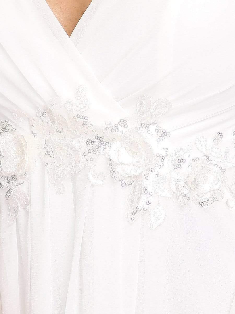 ever AMOUR|Elegant Chiffon V-Neckline Long Sleeve Wedding Guest Dress